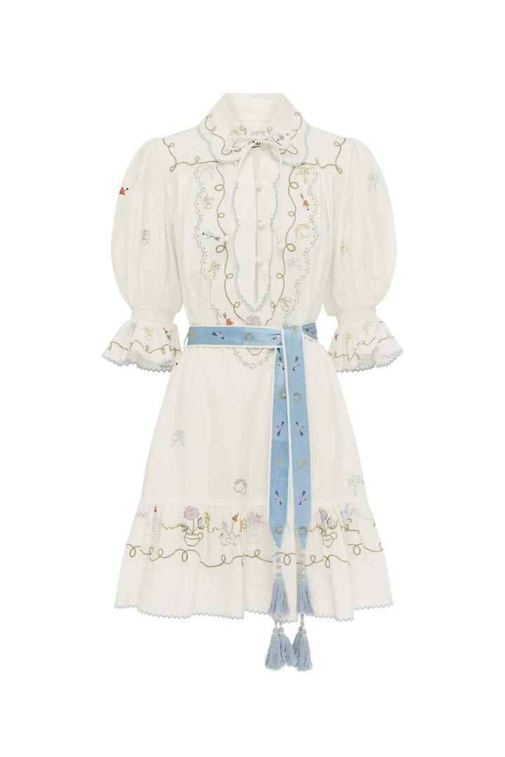 Alémais - Giulia Embroidered Mini Dress in Cream - Kalifornia Jean Bar