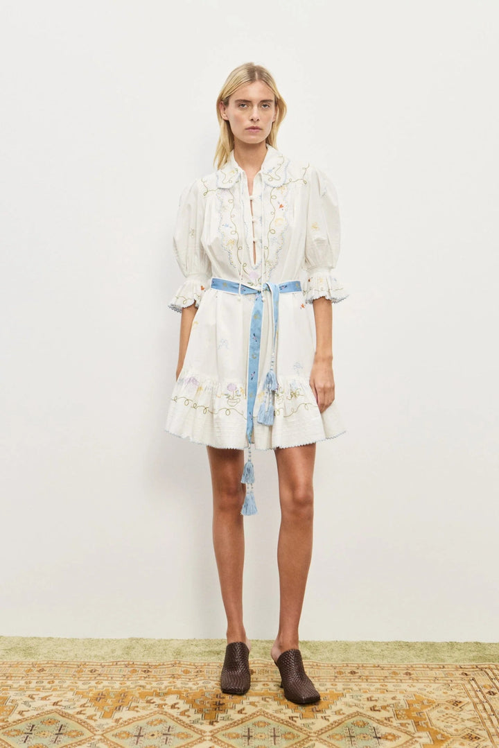 Alémais - Giulia Embroidered Mini Dress in Cream - Kalifornia Jean Bar
