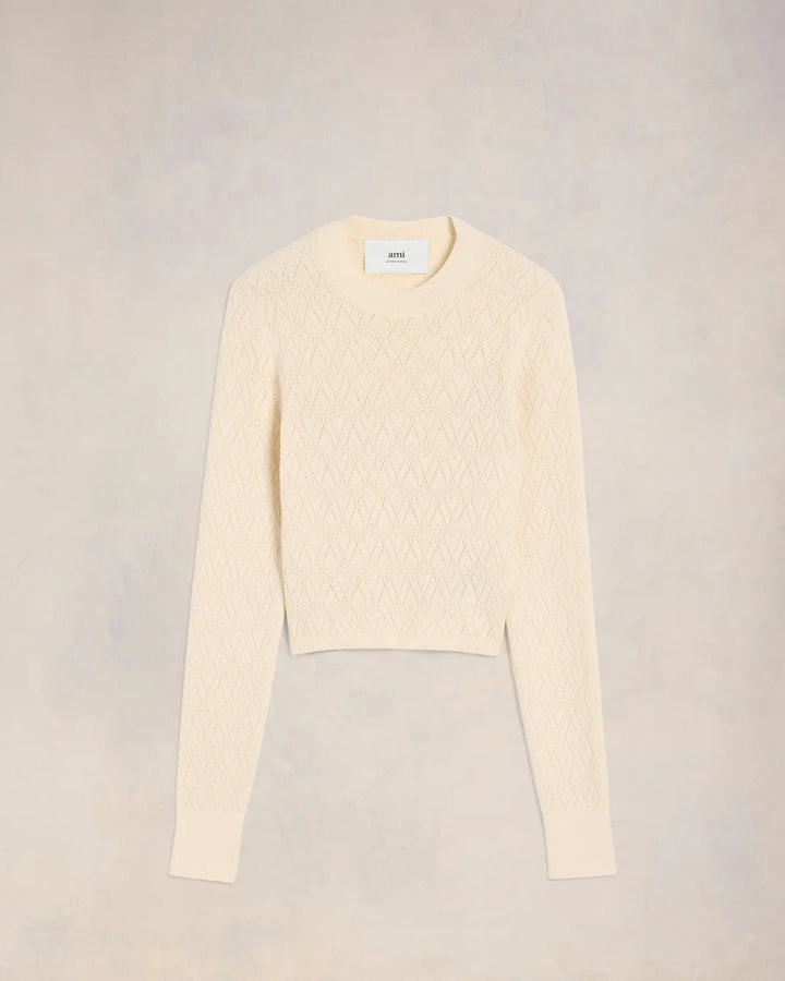 AMI PARIS - Off White Ami De Coeur Pointelle Crewneck Sweater - Kalifornia Jean Bar