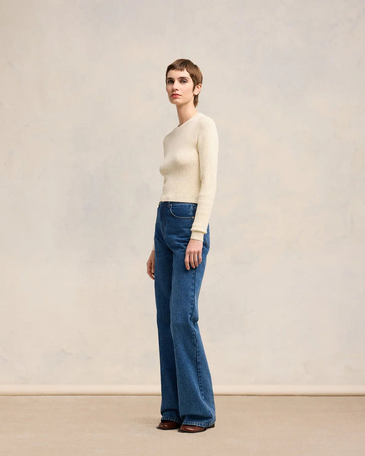 AMI PARIS - Off White Ami De Coeur Pointelle Crewneck Sweater - Kalifornia Jean Bar
