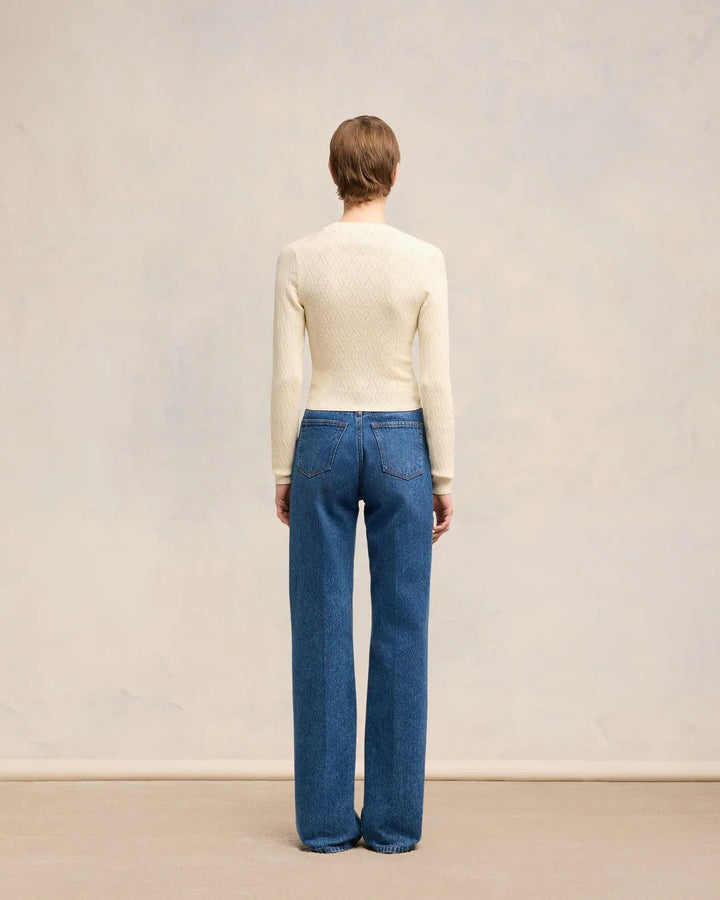 AMI PARIS - Off White Ami De Coeur Pointelle Crewneck Sweater - Kalifornia Jean Bar
