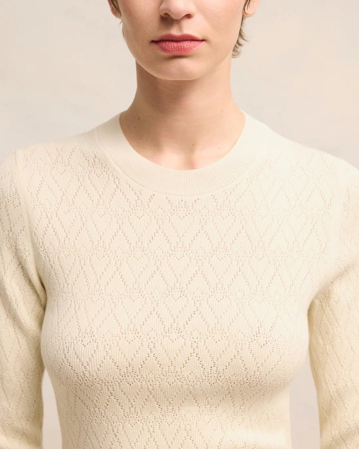 AMI PARIS - Off White Ami De Coeur Pointelle Crewneck Sweater - Kalifornia Jean Bar