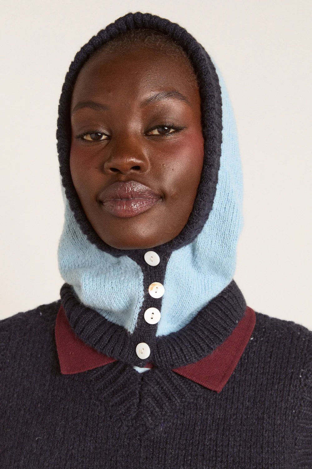 Damson Madder - Button Through Hood in Blue - Kalifornia Jean Bar