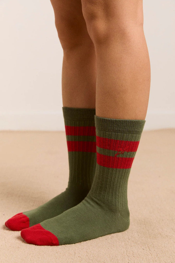 Damson Madder - Sporty Socks in Olive/Red - Kalifornia Jean Bar