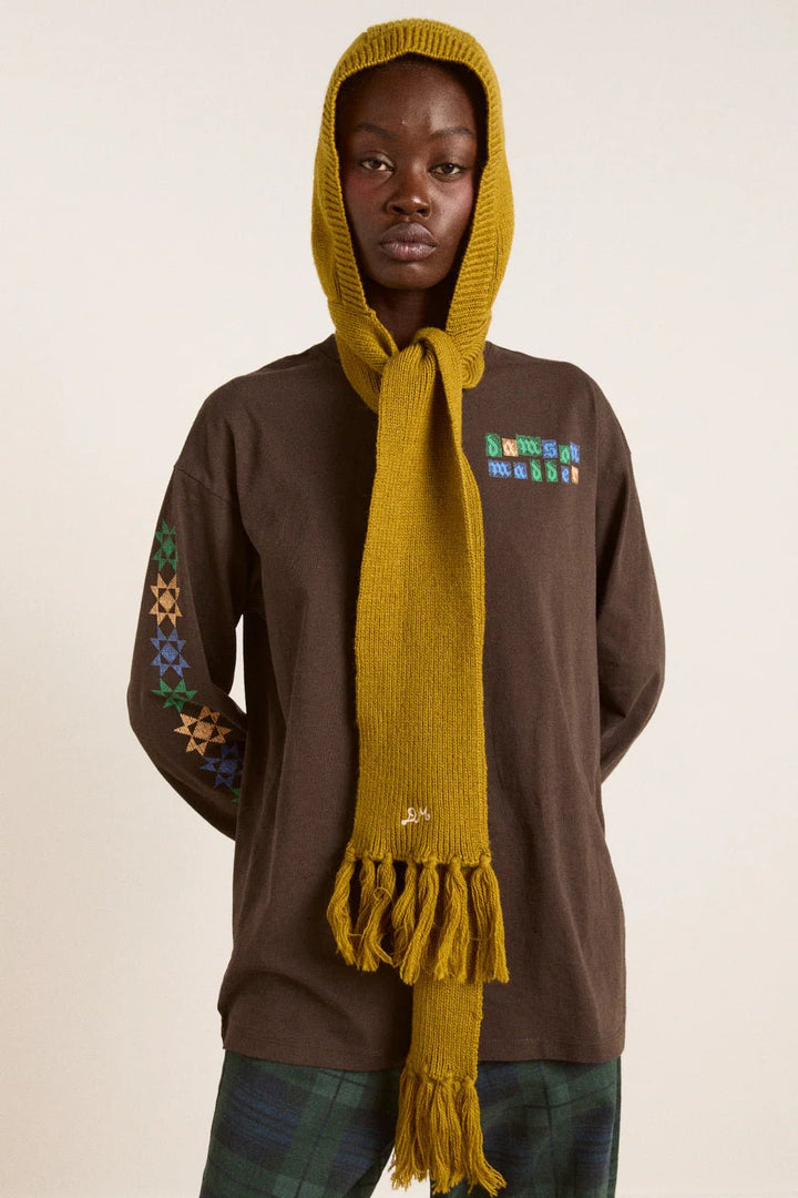 Damson Madder - Tassel Hooded Scarf in Olive - Kalifornia Jean Bar