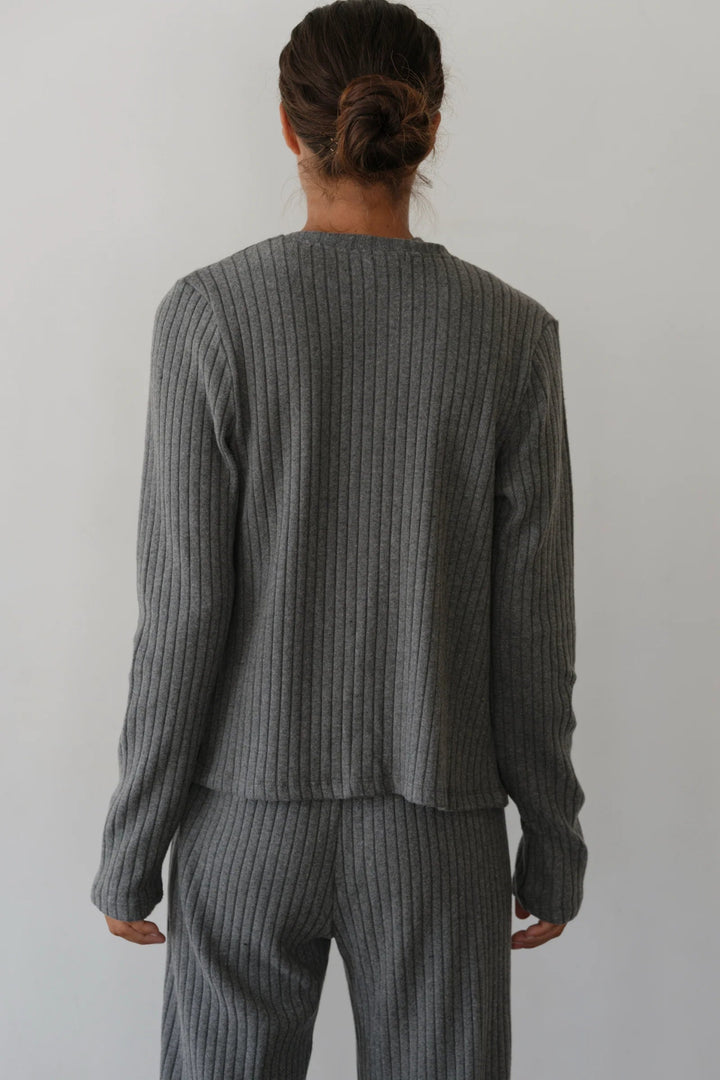 Donni - Charcoal Grey Sweater Rib Cardi - Kalifornia Jean Bar