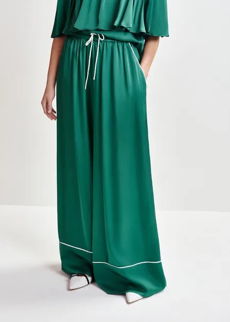 Essentiel Antwerp - Dark Green Wide Leg Pant Contrast Stitching Madison Blue - Kalifornia Jean Bar