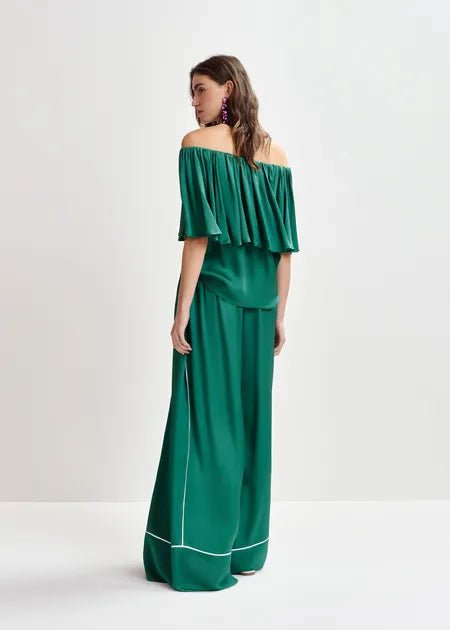 Essentiel Antwerp - Dark Green Wide Leg Pant Contrast Stitching Madison Blue - Kalifornia Jean Bar