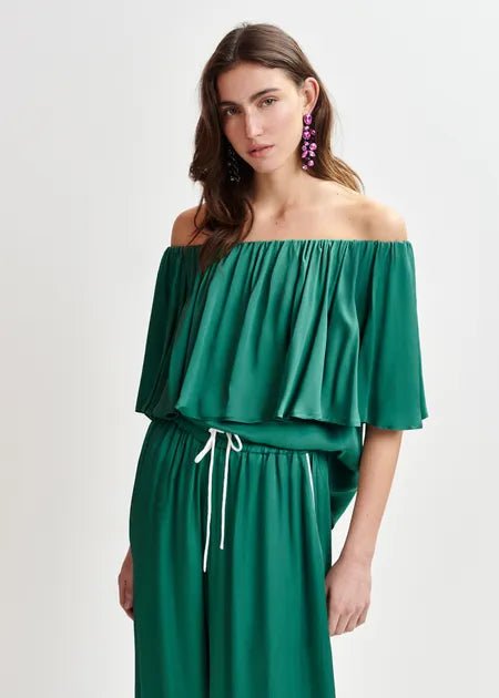 Essentiel Antwerp - Dark Green Wide Leg Pant Contrast Stitching Madison Blue - Kalifornia Jean Bar