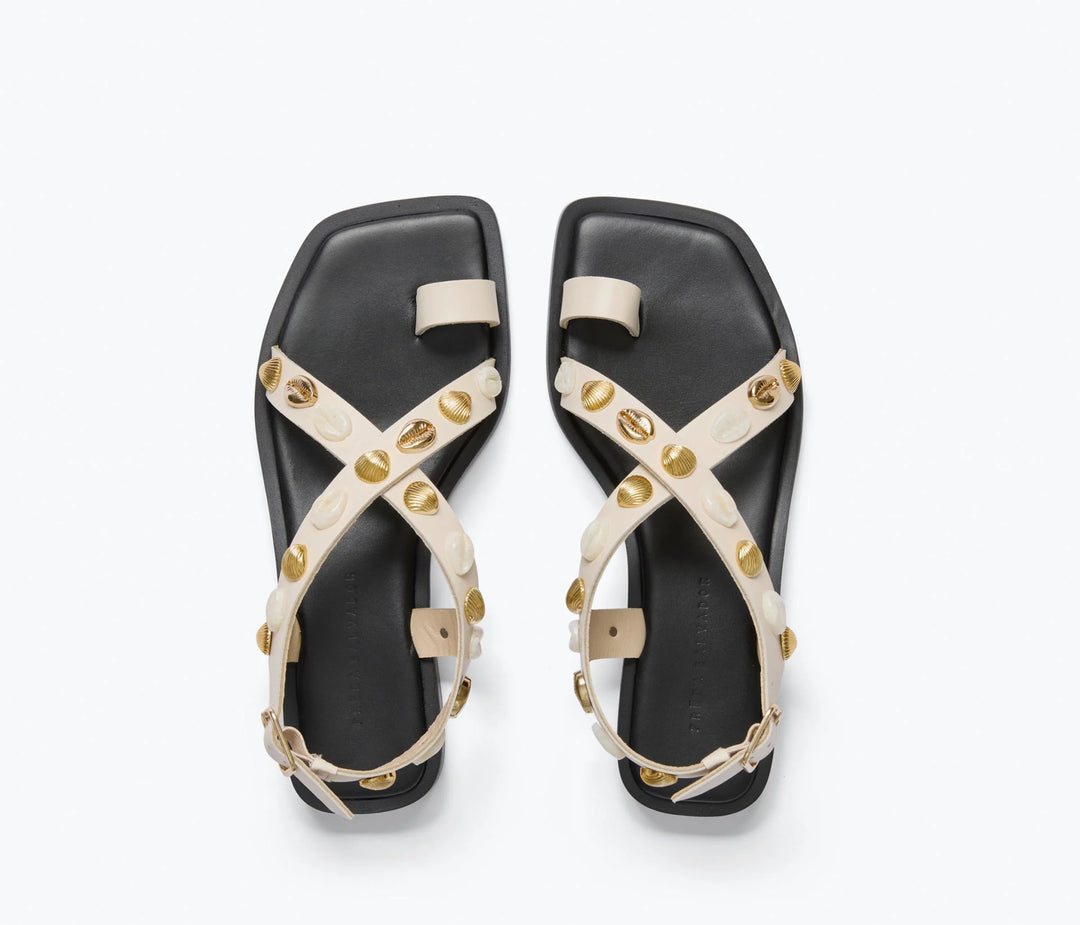 Freda Salvador - Paxton Sandal in Bone Calf w/ Gold Shells - Kalifornia Jean Bar