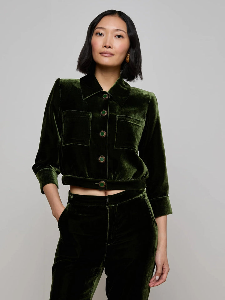 L'Agence - Deep Olive Jia Velvet Jacket - Kalifornia Jean Bar