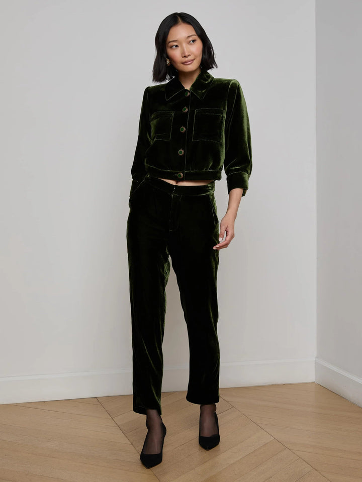 L'Agence - Deep Olive Jia Velvet Jacket - Kalifornia Jean Bar