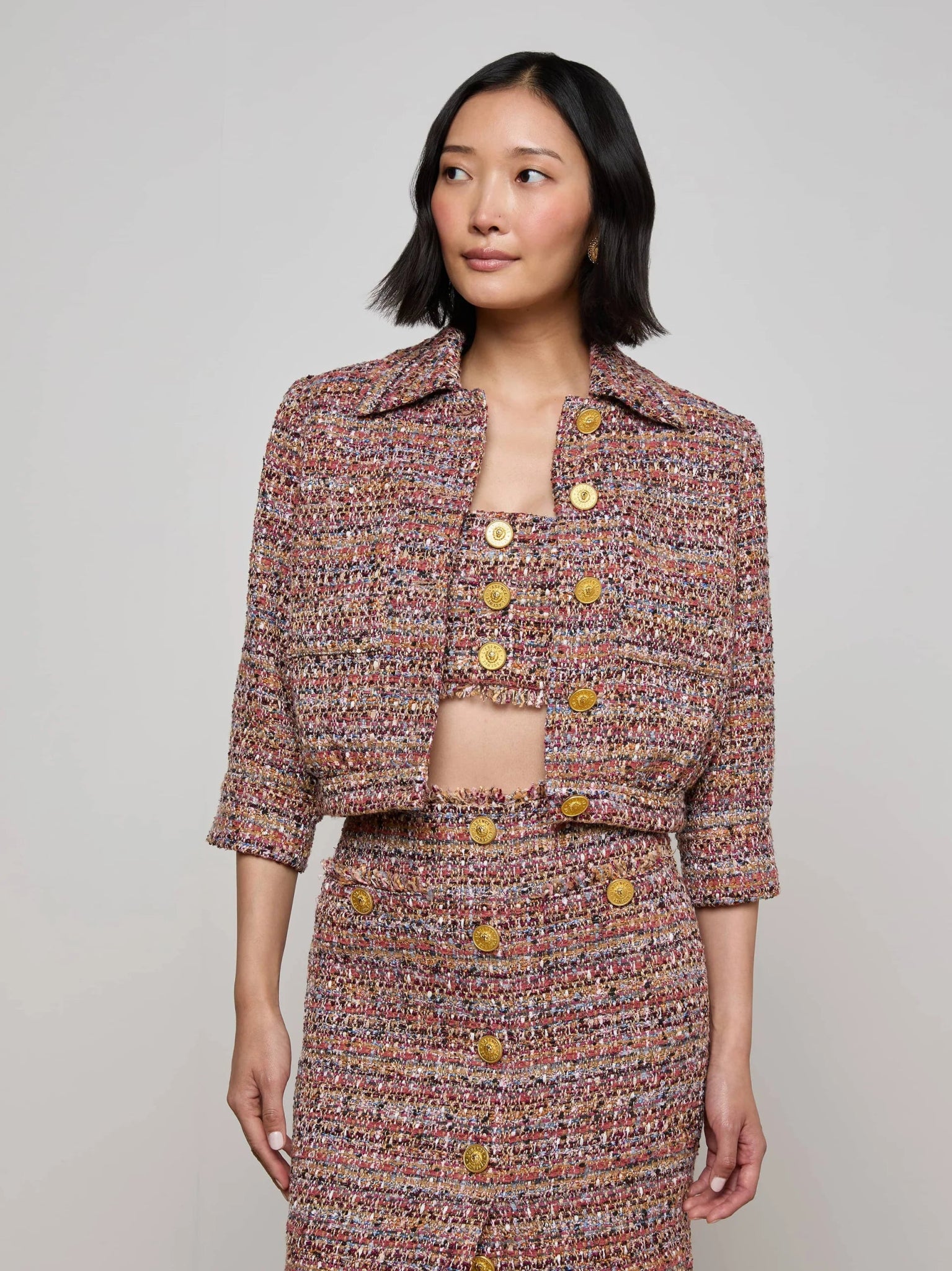 L'AGENCE - Jia Crop 3/4 Jacket in Mauve Tweed - Kalifornia Jean