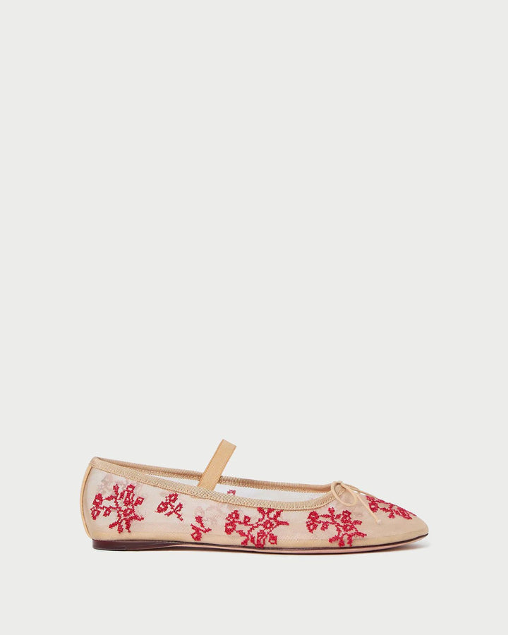 Loeffler Randall - Leonie Caramel/Red Embroidered Ballet Flat - Kalifornia Jean Bar
