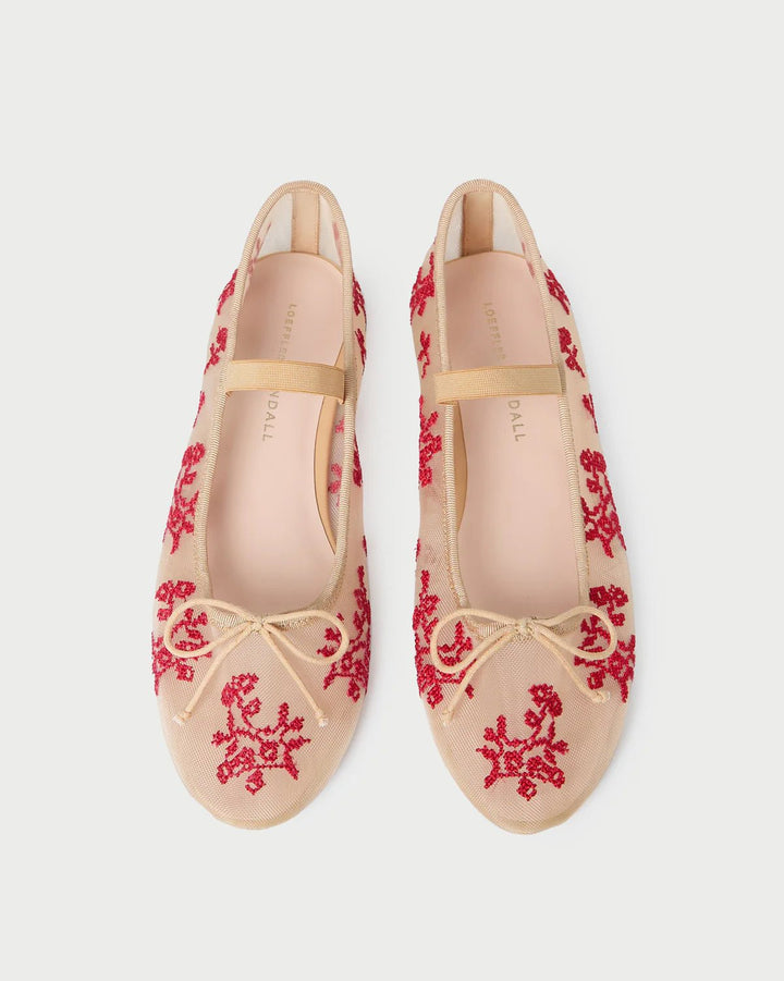 Loeffler Randall - Leonie Caramel/Red Embroidered Ballet Flat - Kalifornia Jean Bar