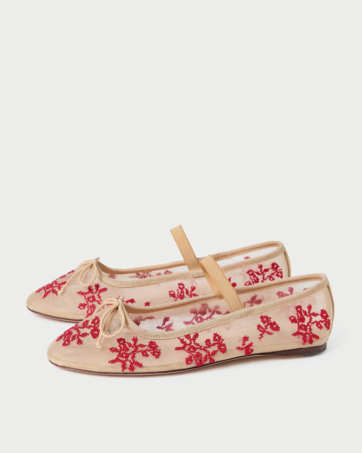 Loeffler Randall - Leonie Caramel/Red Embroidered Ballet Flat - Kalifornia Jean Bar