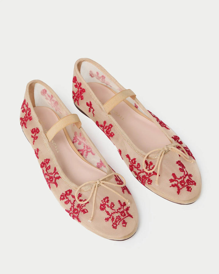Loeffler Randall - Leonie Caramel/Red Embroidered Ballet Flat - Kalifornia Jean Bar