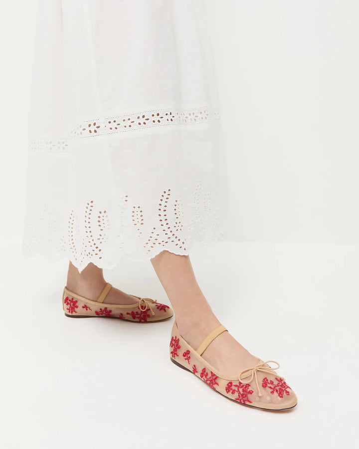 Loeffler Randall - Leonie Caramel/Red Embroidered Ballet Flat - Kalifornia Jean Bar