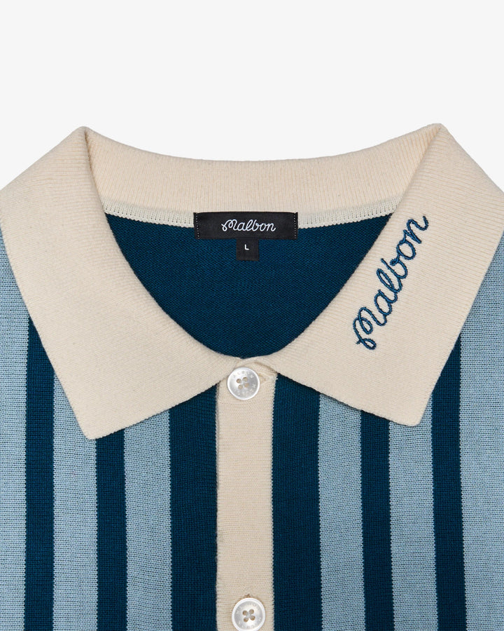 Malbon - GABBIANO KNIT BUTTON UP - OCEAN - Kalifornia Jean Bar