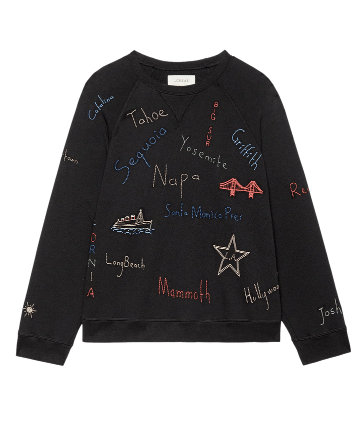 The Great - Almost Black Slouch Sweatshirt Golden State Embroidery - Kalifornia Jean Bar