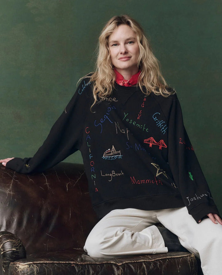 The Great - Almost Black Slouch Sweatshirt Golden State Embroidery - Kalifornia Jean Bar