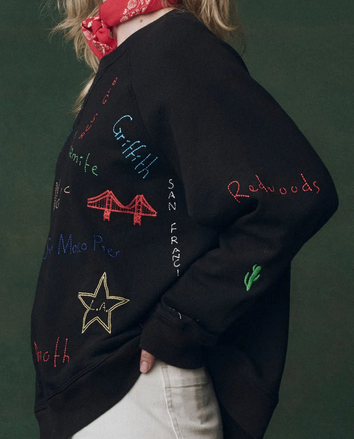 The Great - Almost Black Slouch Sweatshirt Golden State Embroidery - Kalifornia Jean Bar