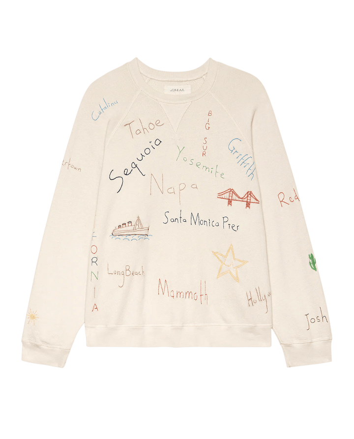 The Great - Washed White Slouch Sweatshirt Golden State Embroidery - Kalifornia Jean Bar