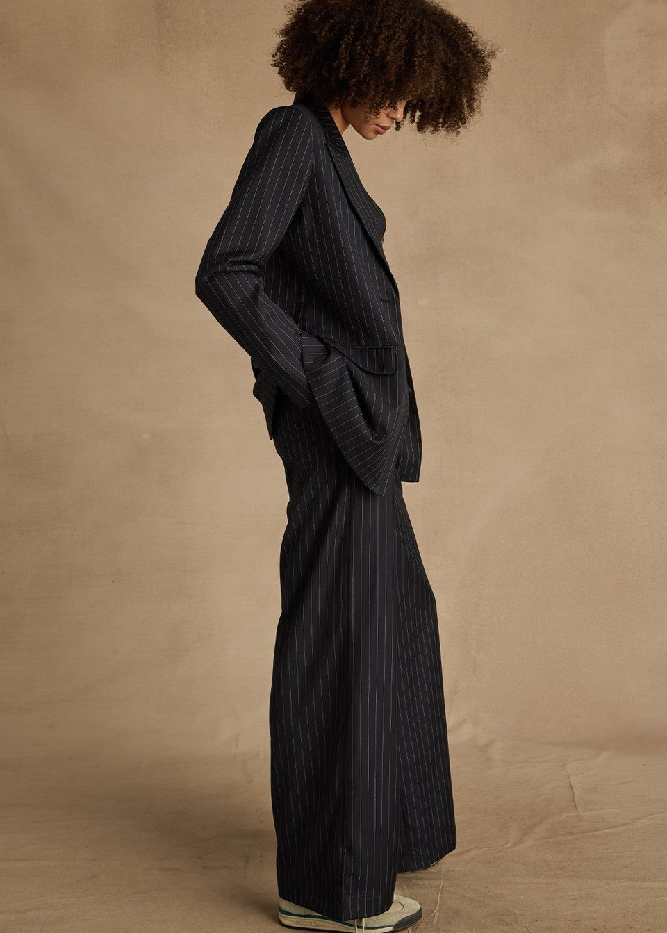 The Upside - Pinstripe Wool Mira Wide leg Pant - Kalifornia Jean Bar