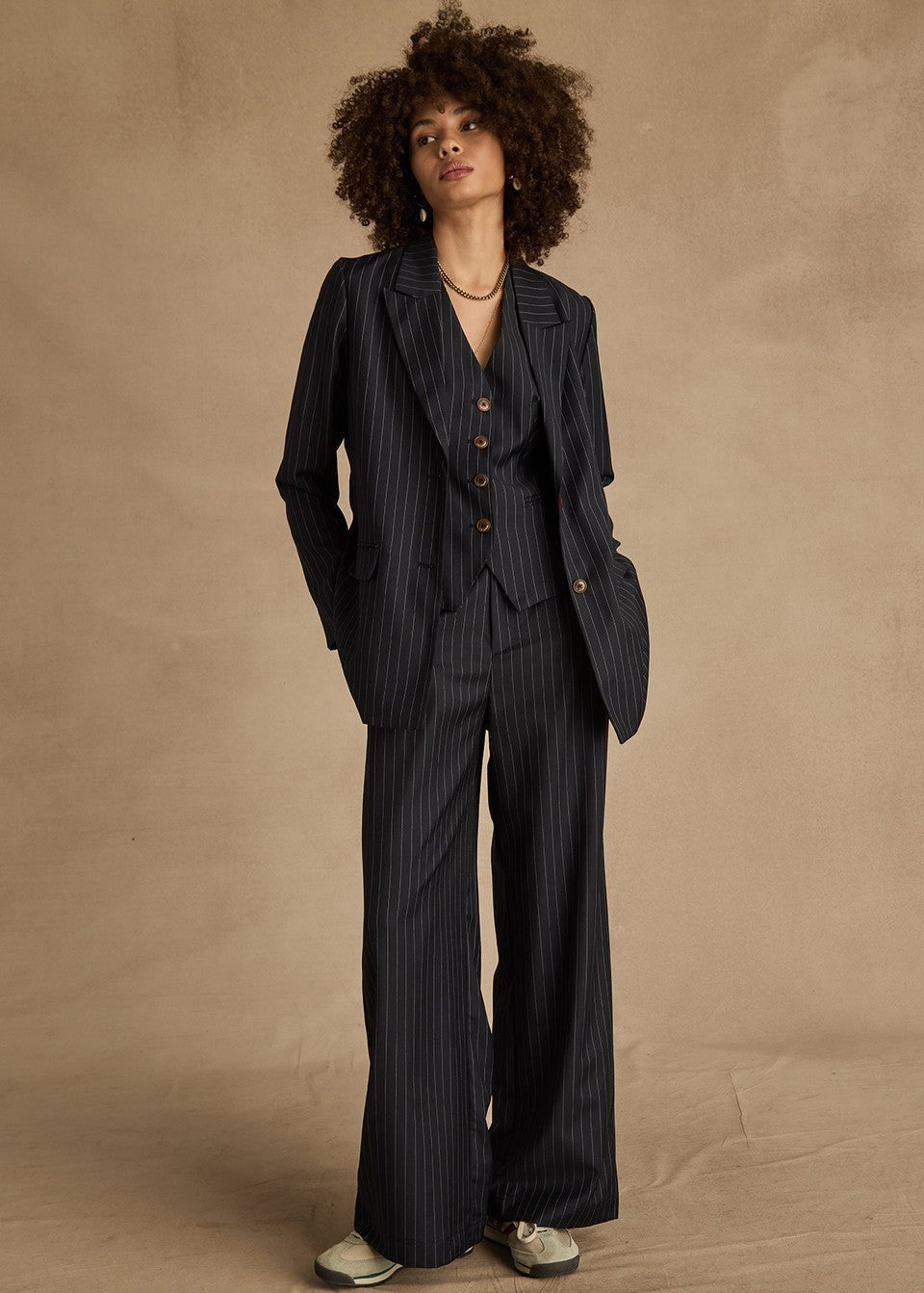 The Upside - Pinstripe Wool Mira Wide leg Pant - Kalifornia Jean Bar