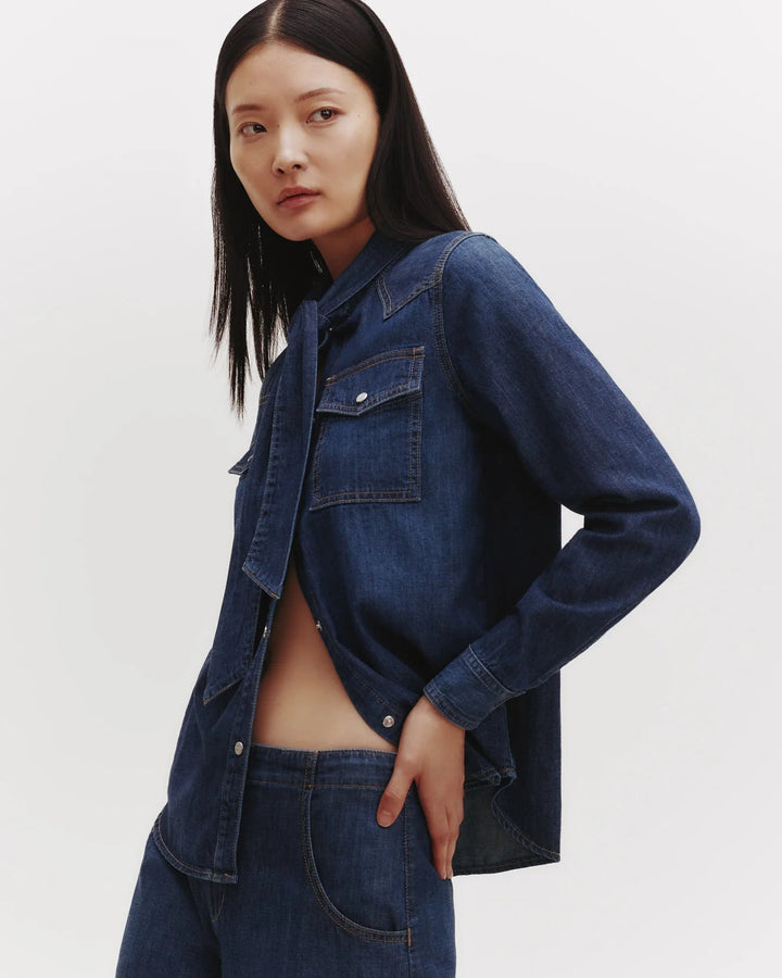 TWP - Rancher's Daughter Shirt w/ Tie in Dark Wash Denim - Kalifornia Jean Bar