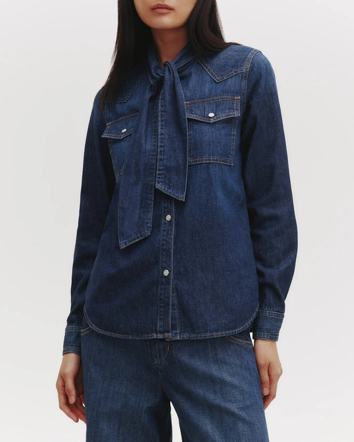 TWP - Rancher's Daughter Shirt w/ Tie in Dark Wash Denim - Kalifornia Jean Bar