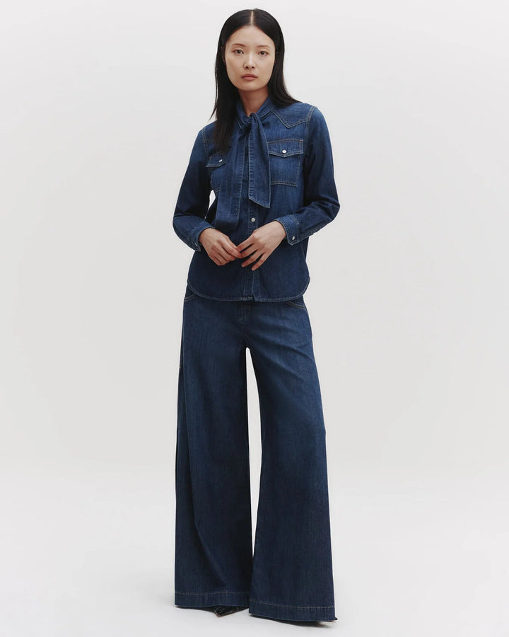 TWP - Rancher's Daughter Shirt w/ Tie in Dark Wash Denim - Kalifornia Jean Bar