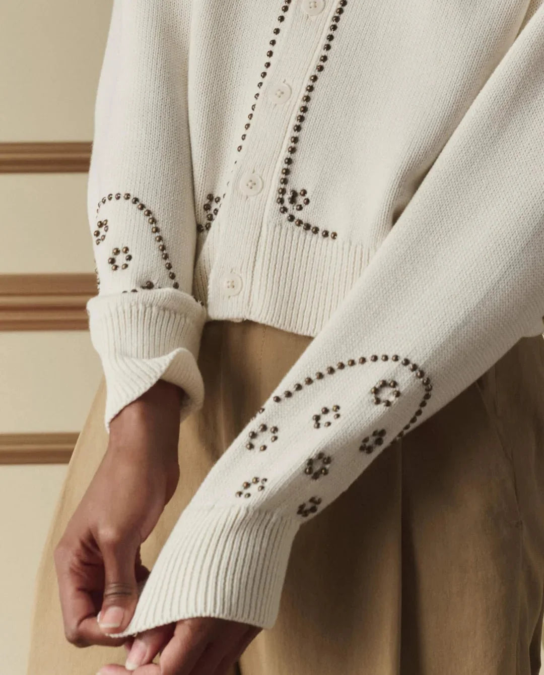 The Great - Studded Cardigan in Natural - Kalifornia Jean Bar