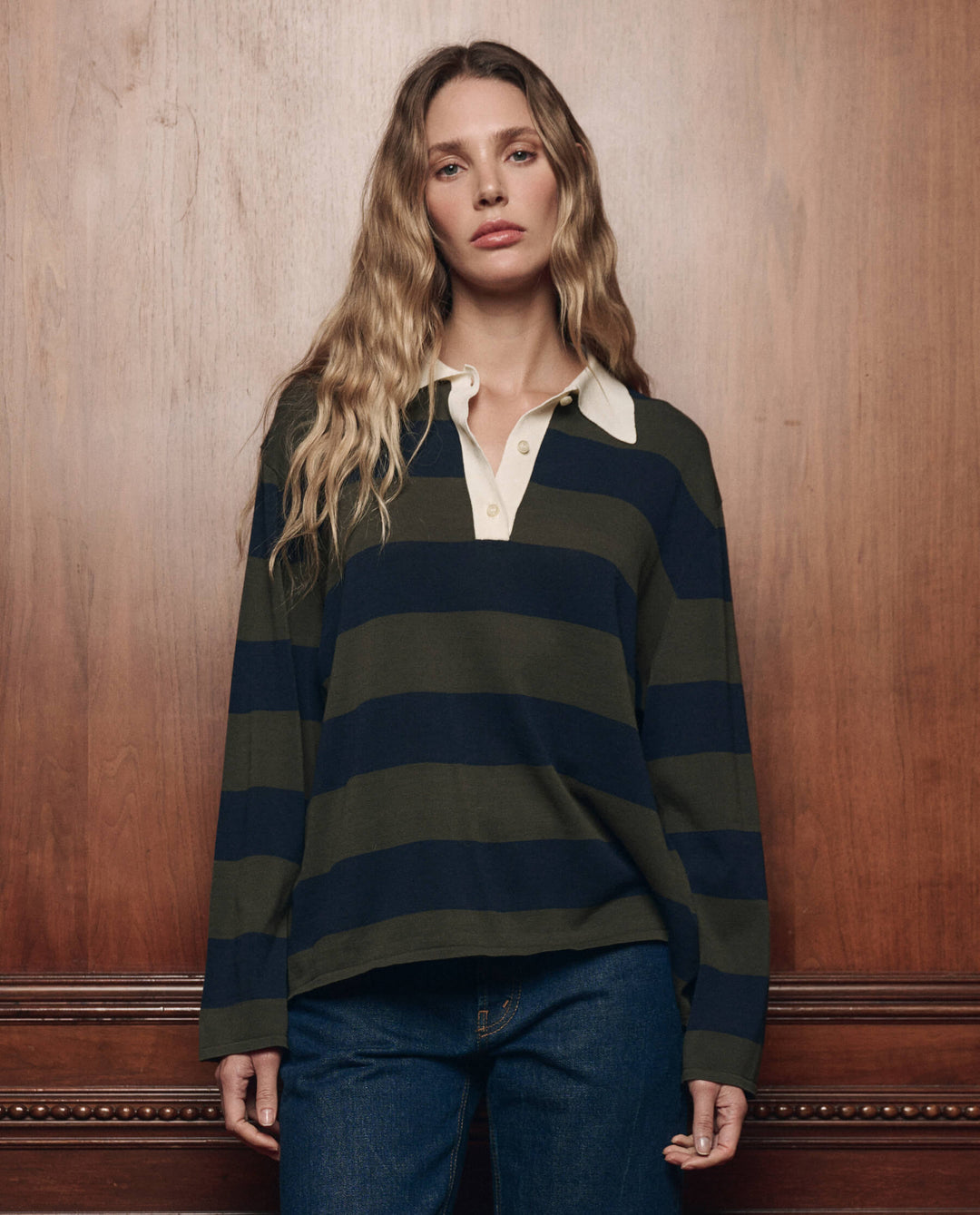 The Great - The Academy Polo Sweater in Army League Stripe