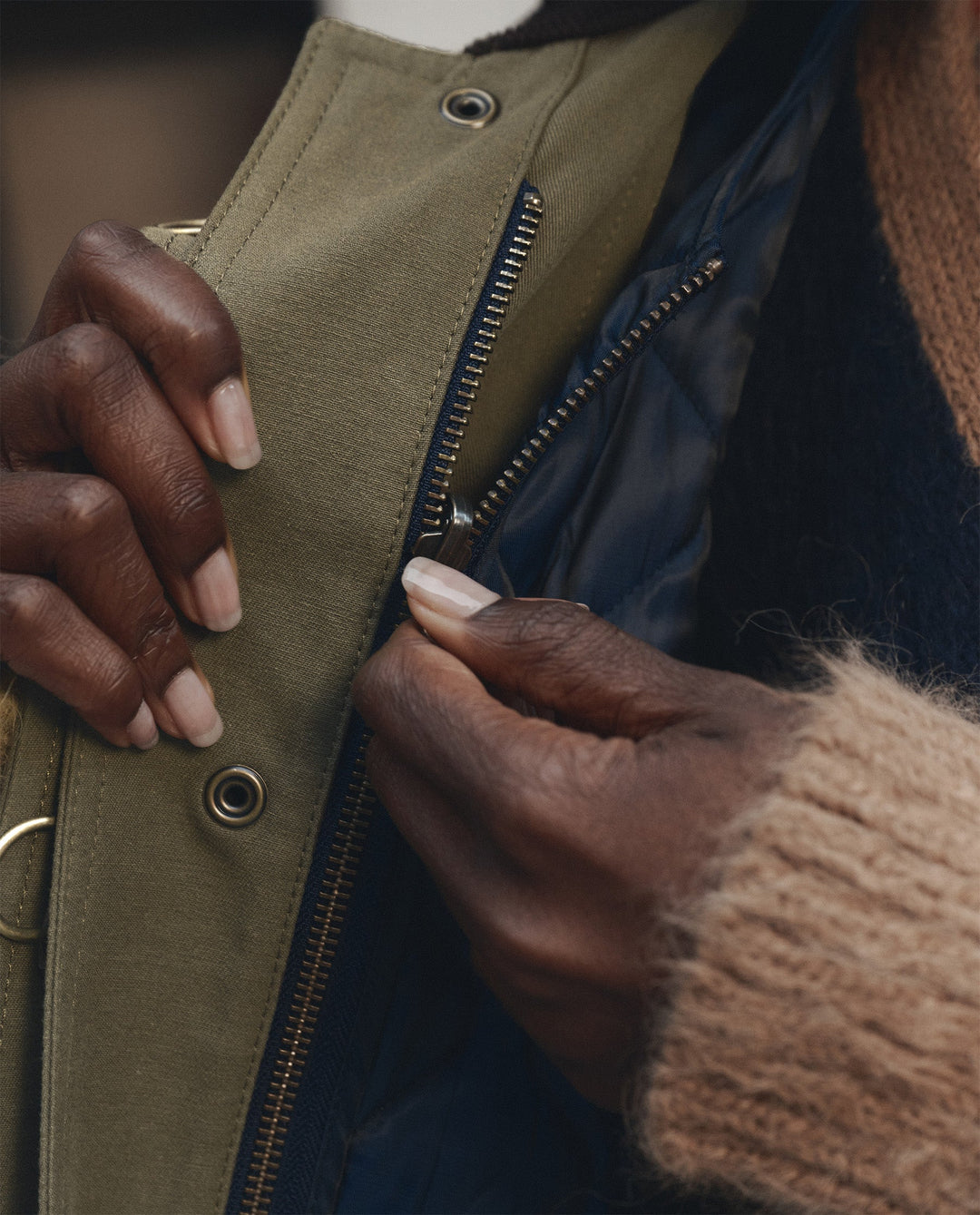 The Great - The Firefighter Jacket in Olive with Chocolate