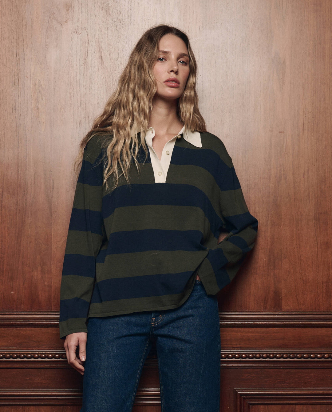 The Great - The Academy Polo Sweater in Army League Stripe