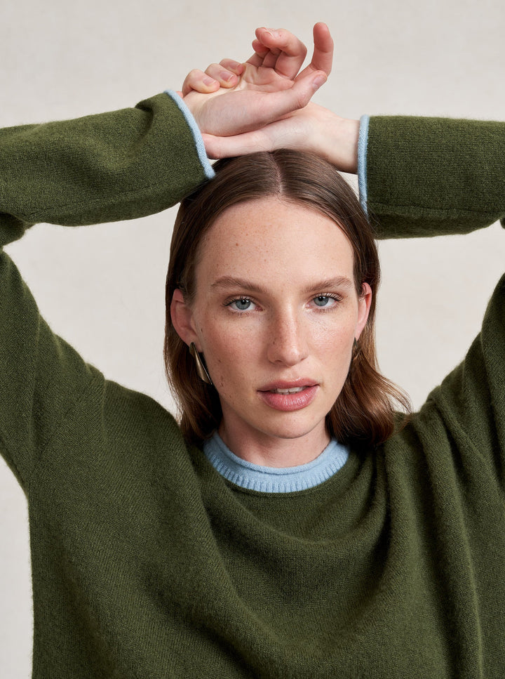 La Ligne - Dominick Sweater in Olive/Sky Blue