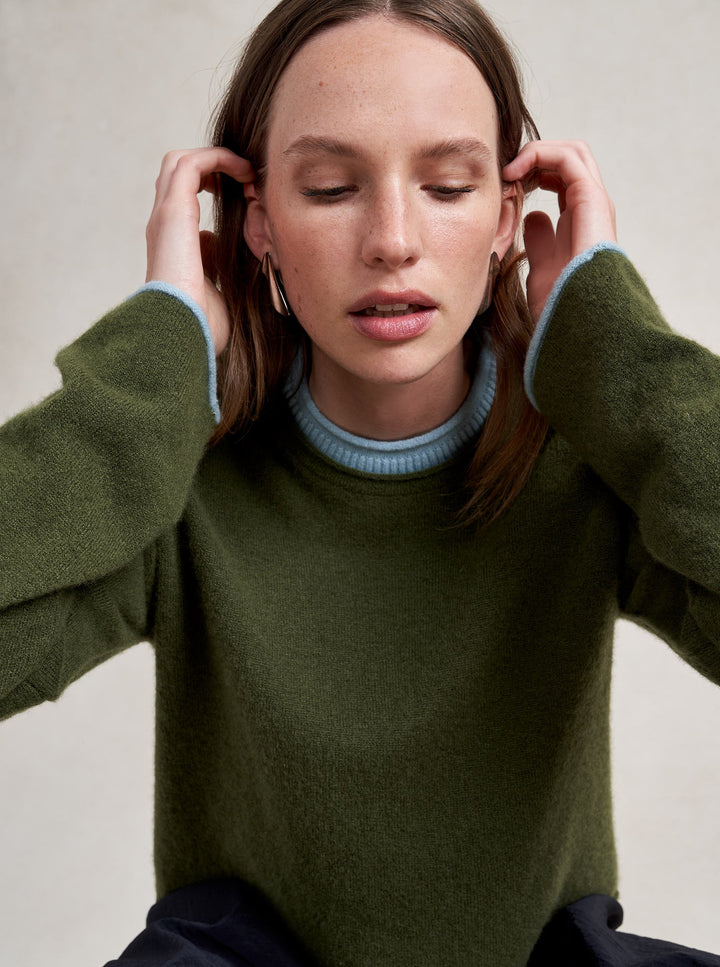 La Ligne - Dominick Sweater in Olive/Sky Blue