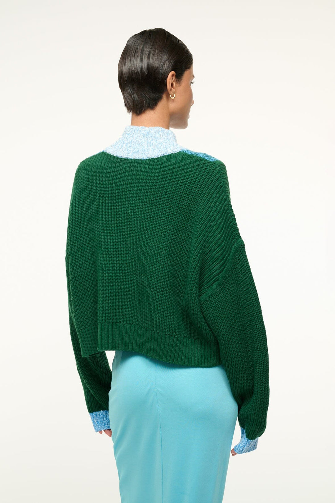 Staud - Cropped Hampton Sweater Jungle Sky Ivory