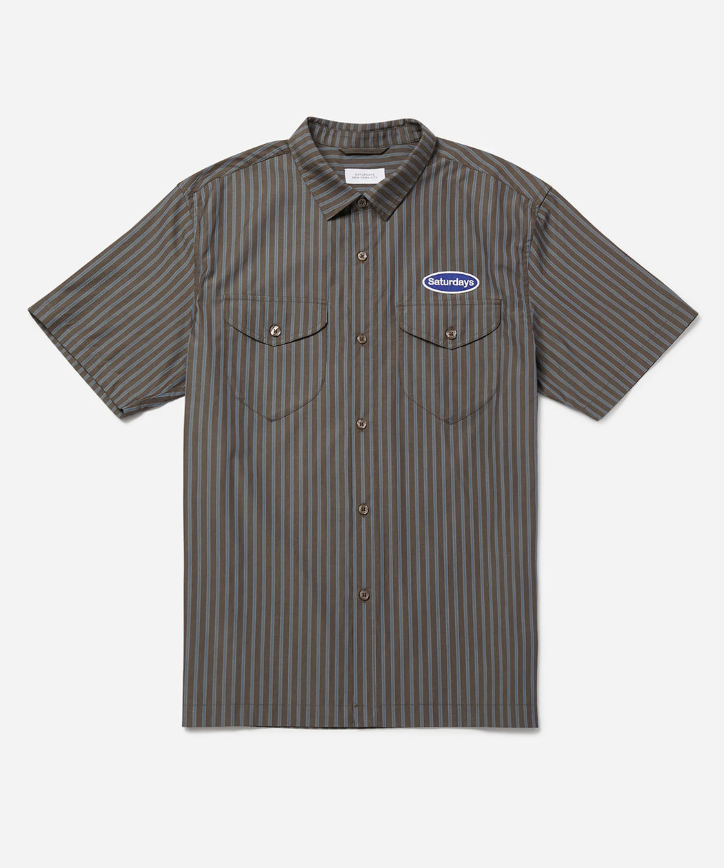 Saturdays NYC - Bruce Striped Work Shirt in Dark Earth