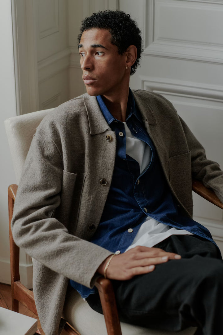 NN. 07 - Jonas Boiled Wool Overshirt in Khaki Beige