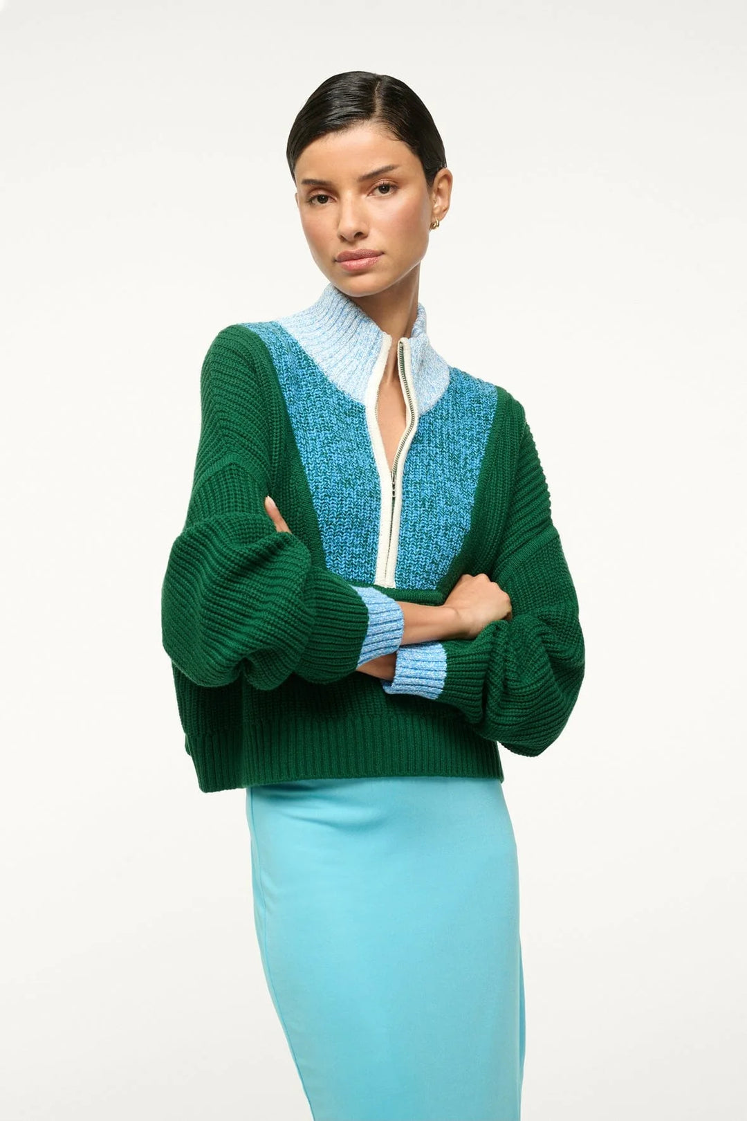 Staud - Cropped Hampton Sweater Jungle Sky Ivory