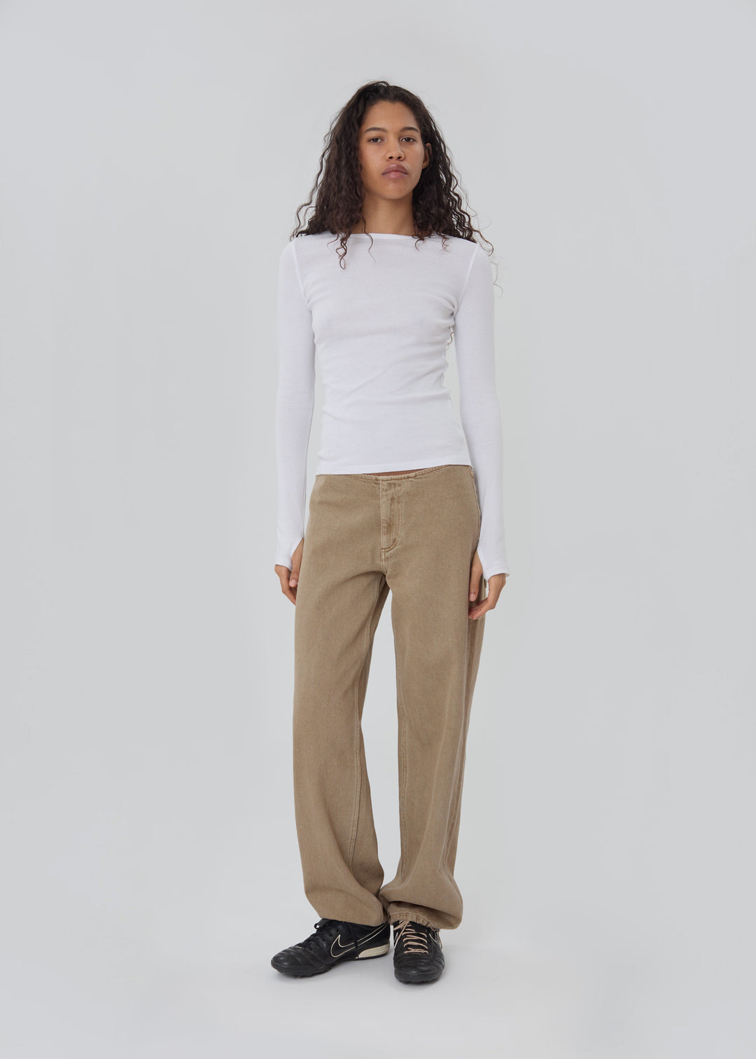 Still Here Sport Jean in Pear on model, front