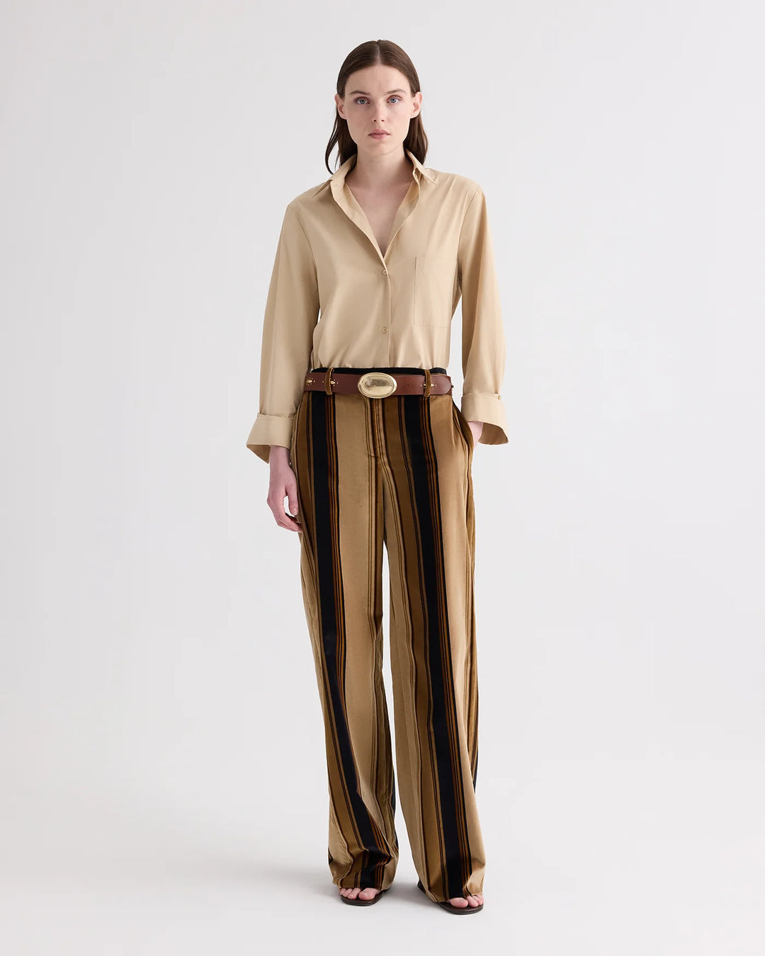 TWP - Isla Pant Sepia Tint/Midnight Baiadere Stripe Cotton Velvet