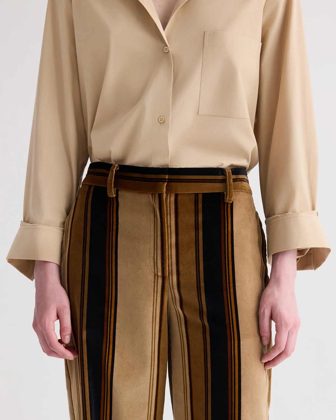 TWP - Isla Pant Sepia Tint/Midnight Baiadere Stripe Cotton Velvet