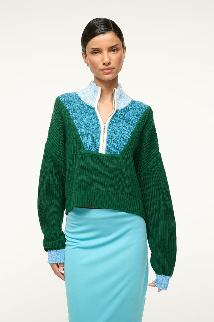 Staud - Cropped Hampton Sweater Jungle Sky Ivory