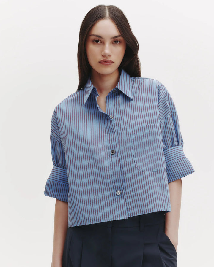 TWP - Next Ex Shirt in Blue/Wine Stripe