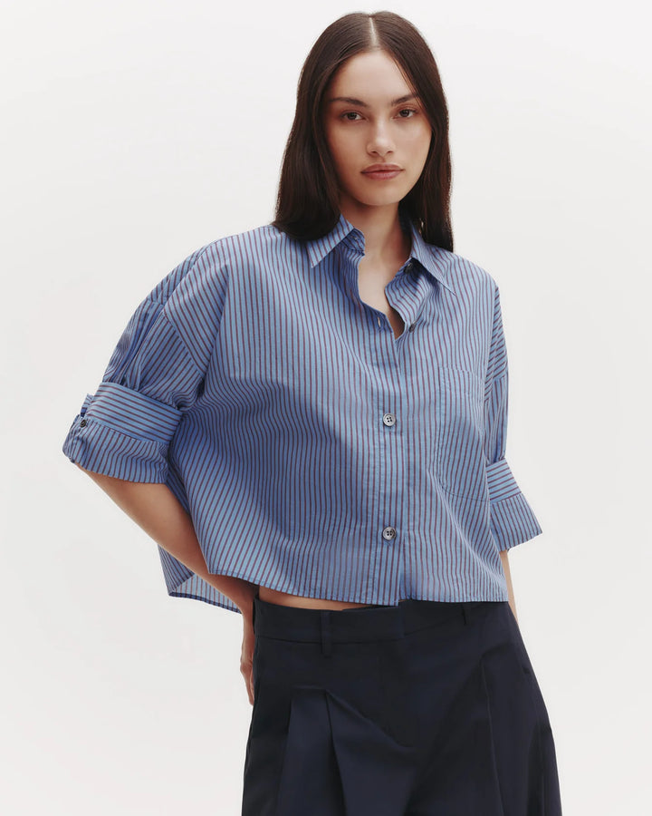 TWP - Next Ex Shirt in Blue/Wine Stripe
