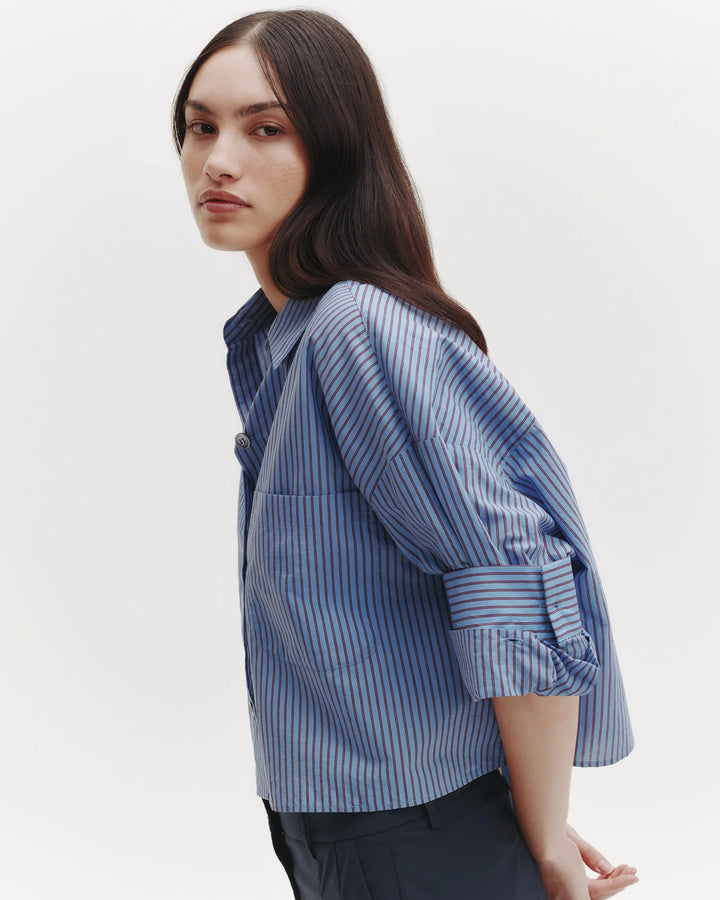 TWP - Next Ex Shirt in Blue/Wine Stripe