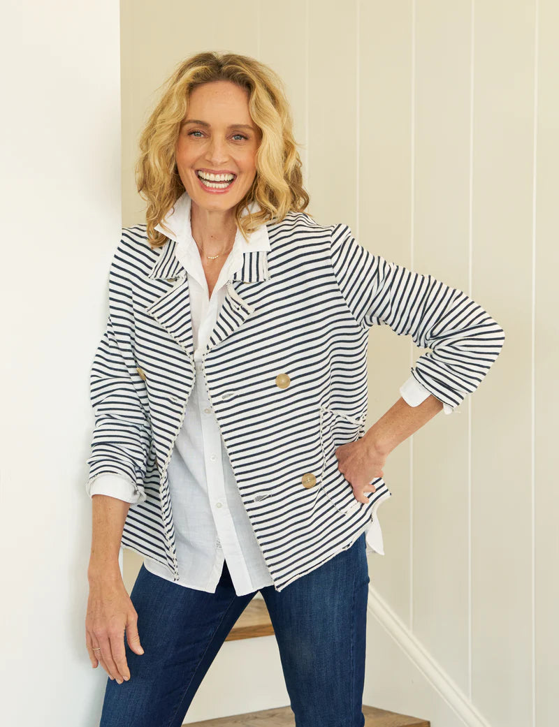 Frank & Eileen - Mini Belfast Crop Peacoat Navy French Stripe